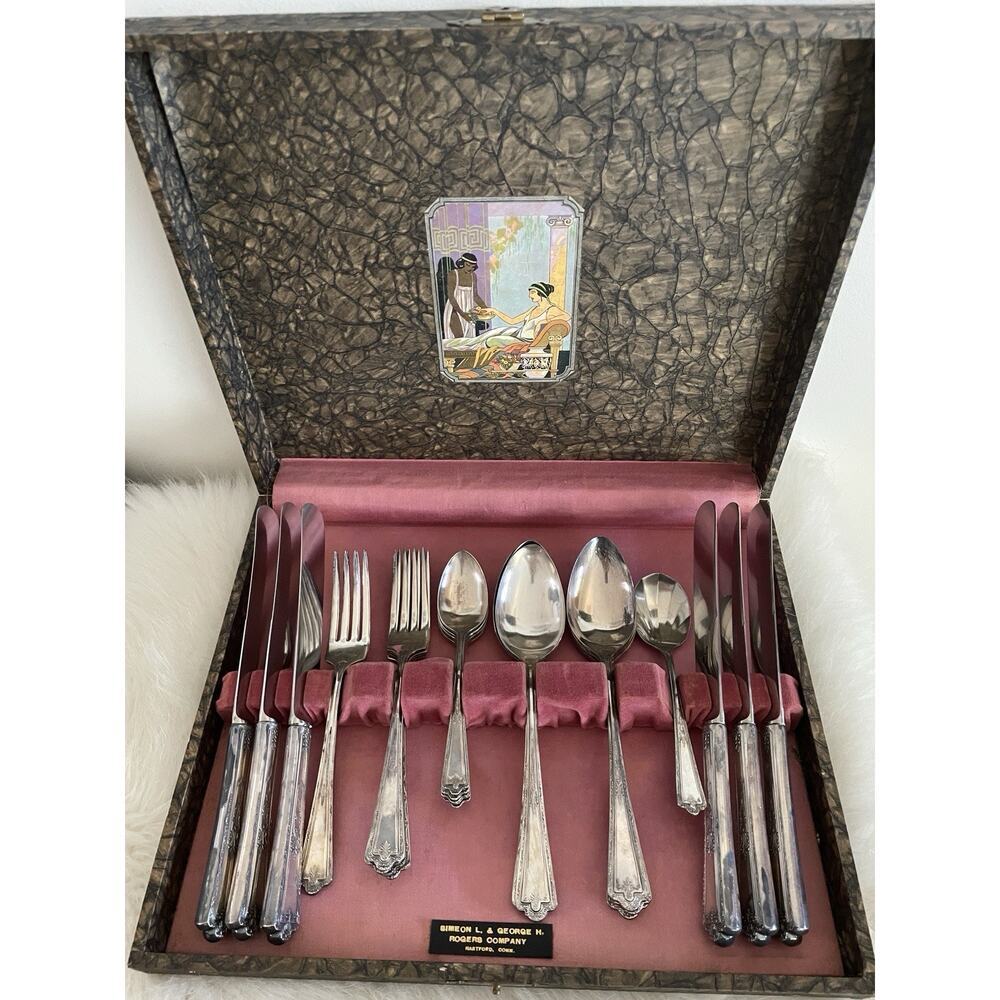 Kingston Silver plate 24 Pc Simeon And George Rogers Flatware Set With Case 1929